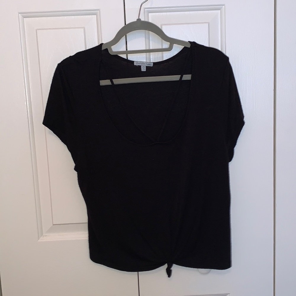 Black tied crop tee